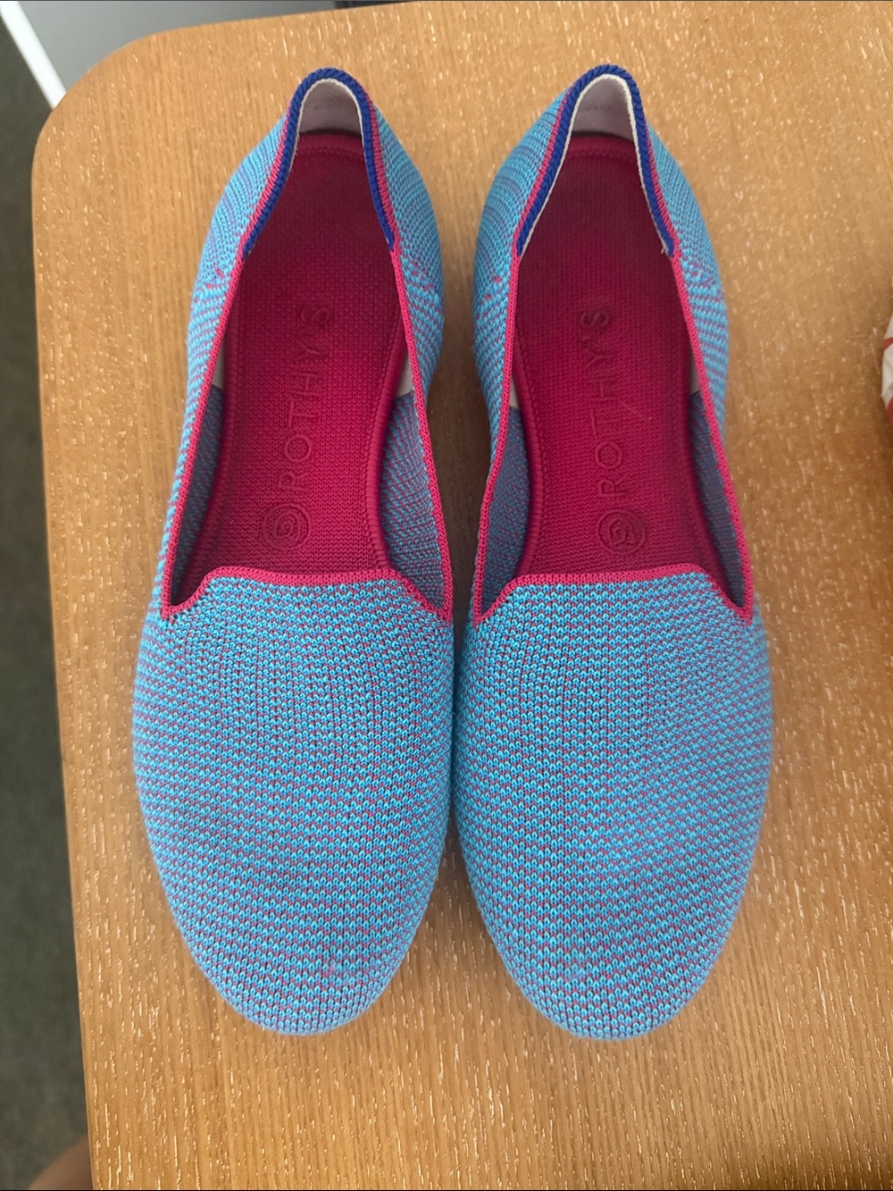 Rothy's Women's Blue Knit Slip-On Flats with Berry Insole